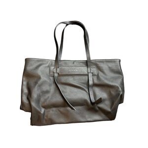 Tahari Black Leather Tote Bag With Double Handles & Front Pocket